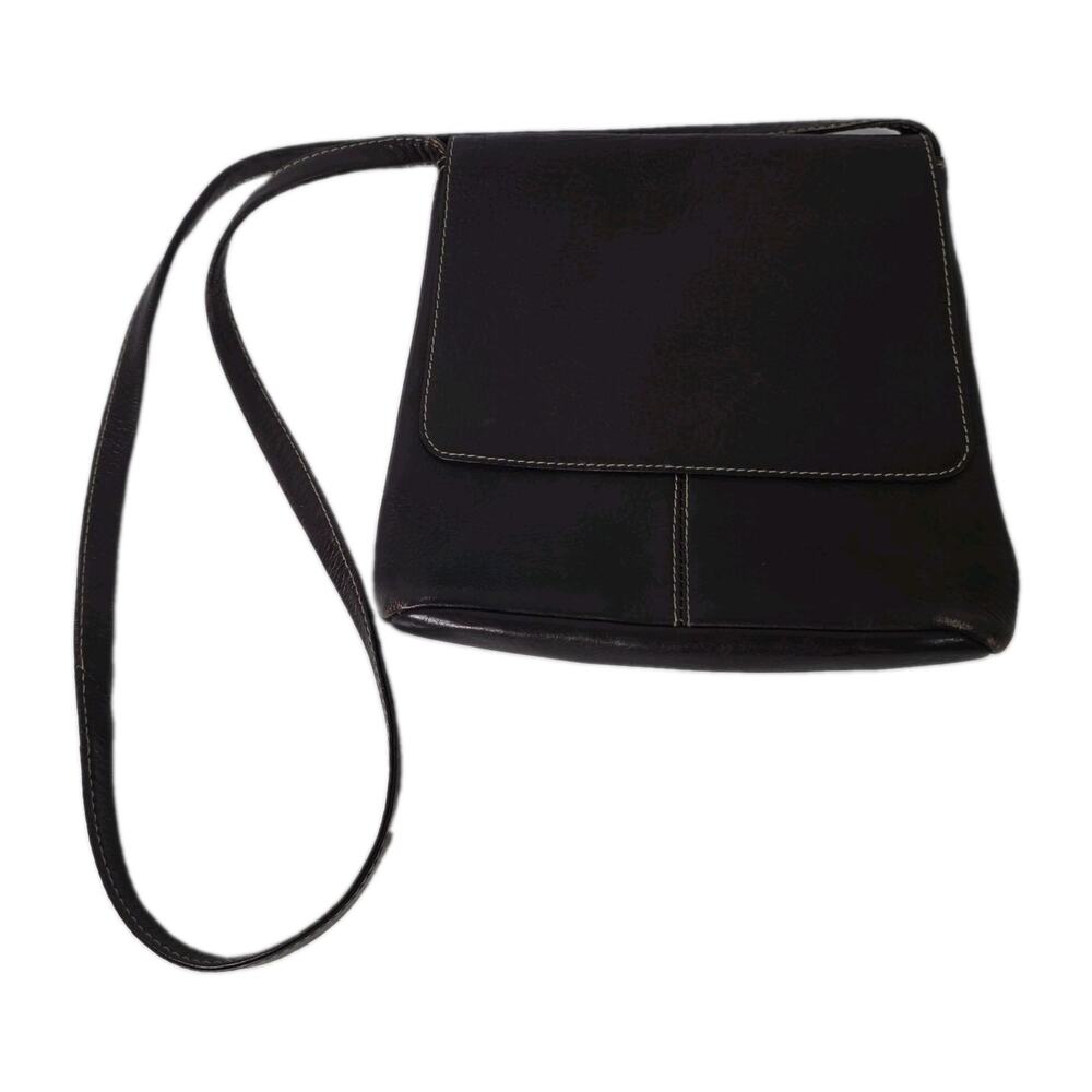 Unbranded Brown Leather Crossbody Shoulder Y2K Bag Purse Flap Zip Top Long Strap
